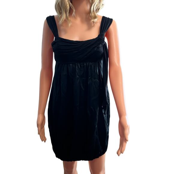BCBGMaxAzria Black Mini Dress 0 Grecian Draped Bubble Hem Empire Waist Y2K - Picture 1 of 8